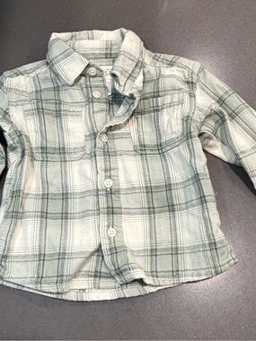 Plaid Button-Down Shirt in Light Green for Kids